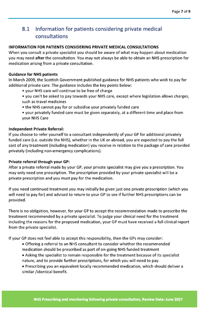 Private prescribing information